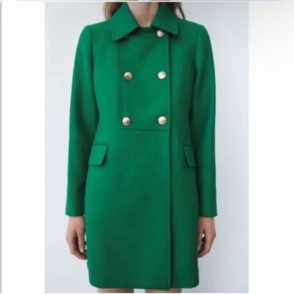 NWT ZARA Green Coat Jacket BUTTONED TAILORED GREEN Size XS - Picture 8 of 15